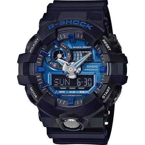 Image of G-Shock sort resin med stål quartz multifunktion (5522) Herre ur fra Casio, GA-710-1A2ER